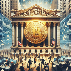Visual depiction of the American stock market, with a fusion of classic and modern elements. Render an antique stock exchange building, resembling architectural styles from early 1900s, buzzing with diverse (Hispanic, Middle-Eastern and Caucasian) traders in suits, their facial expressions showing foci and concentration. Incorporate modern elements such as flat LED screens displaying stock tickers and graph trends. Emphasize the dynamism with papers flying, people rushing around. Overlay this bustling scene, display a semi-transparent, enlarged golden coin with dollar sign, subtly implying the potential to earn money today.