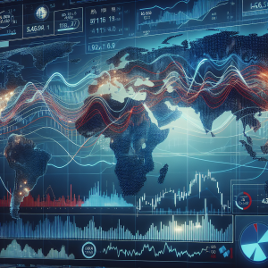Visualize a dynamic economic chart reflecting the analysis and forecast of the USD/CHF currency pair. The chart is denoted with numerical values, trend lines, and indicators according to wave theory, showcasing the rise and fall in relation to time. Background elements include a map of the world to represent global economics. In the corner, display a blue and red pie chart representing statistical data about the forecast.